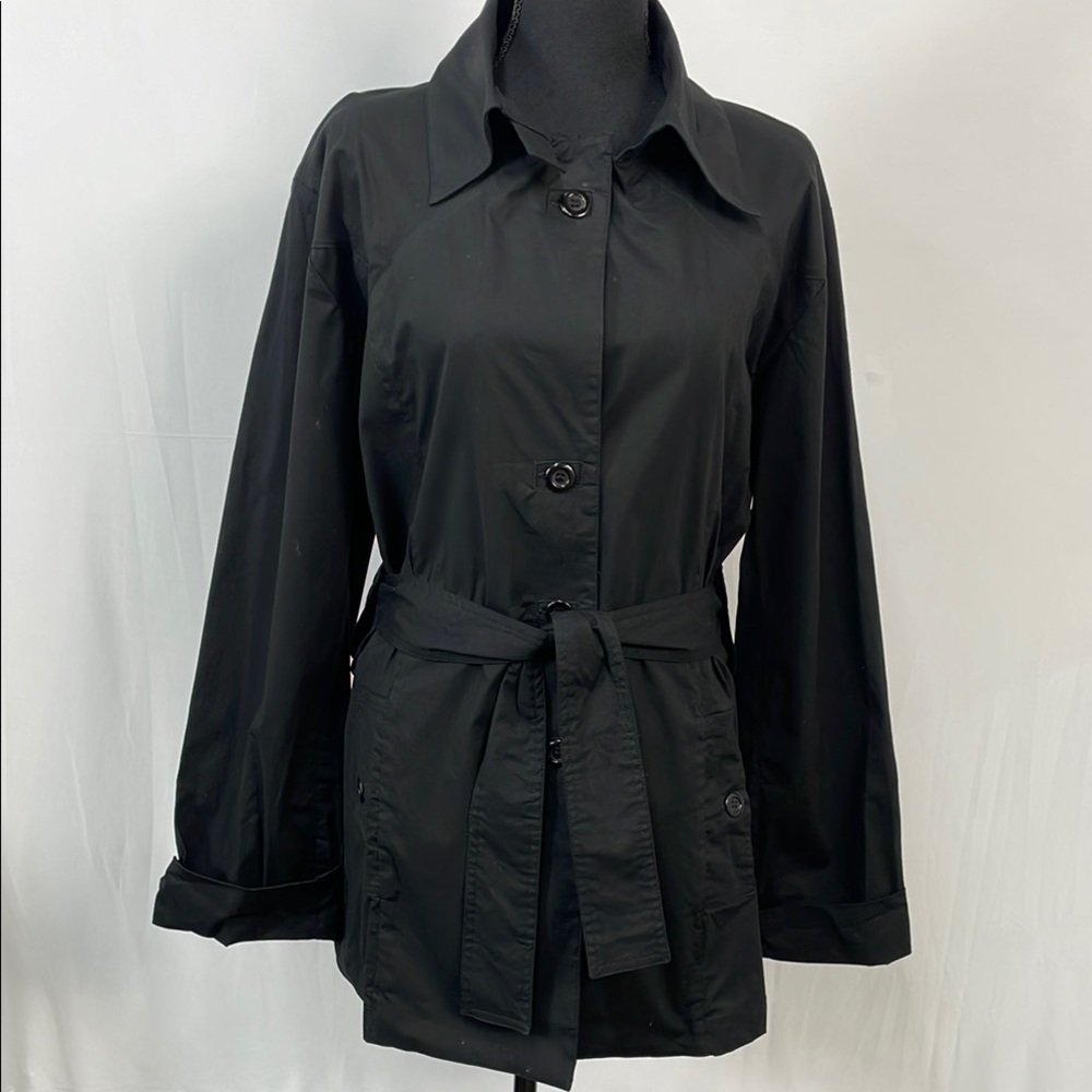 Allin B. Designs Black Women's Belted Jacket, 100% cotton, lightweight, size XL